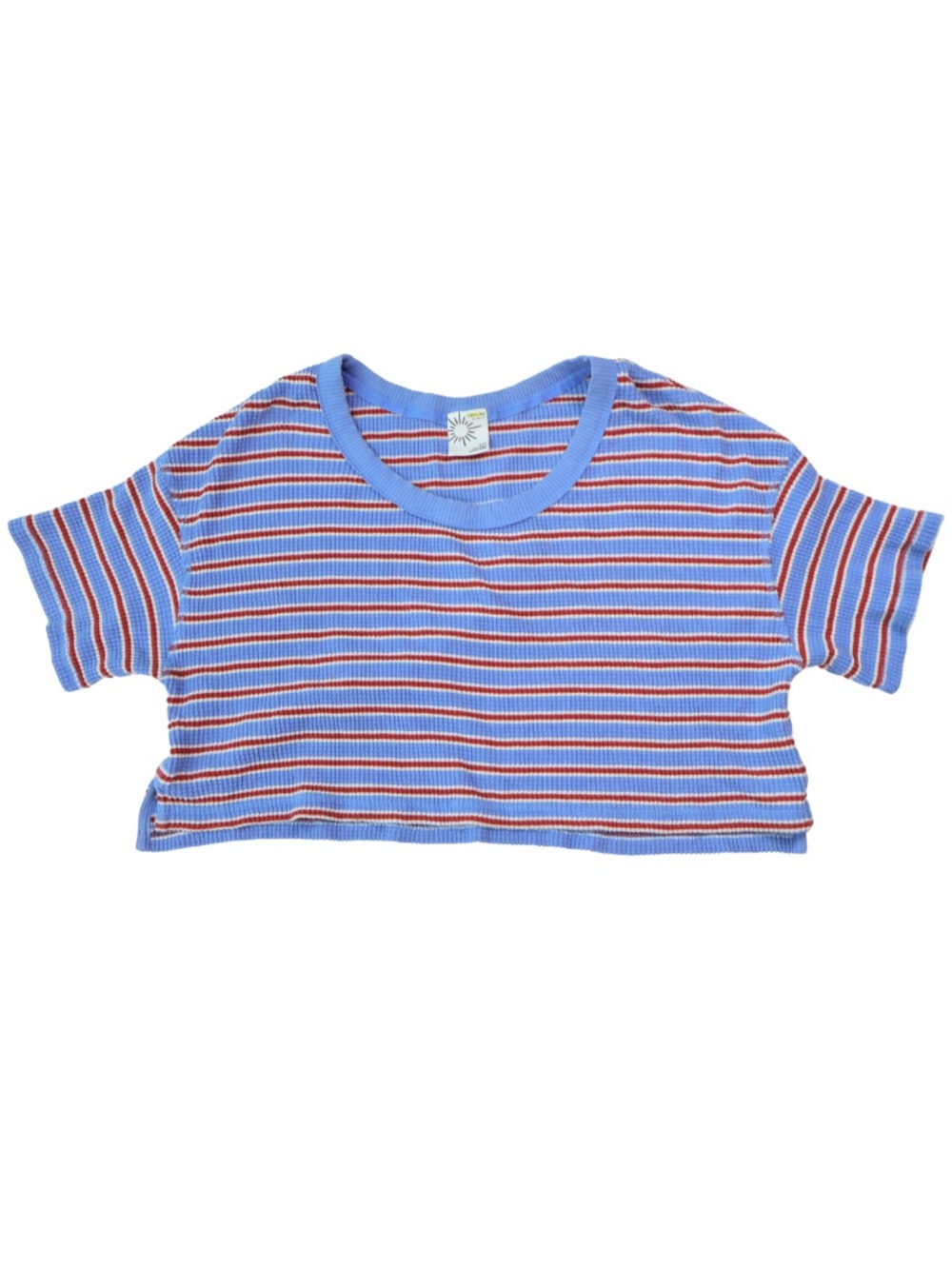 OFFLINE by Aerie Waffle Crop Top Women's S Blue Red Striped Short Sleeve